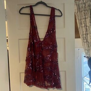 Free People Burgundy Sequin Top